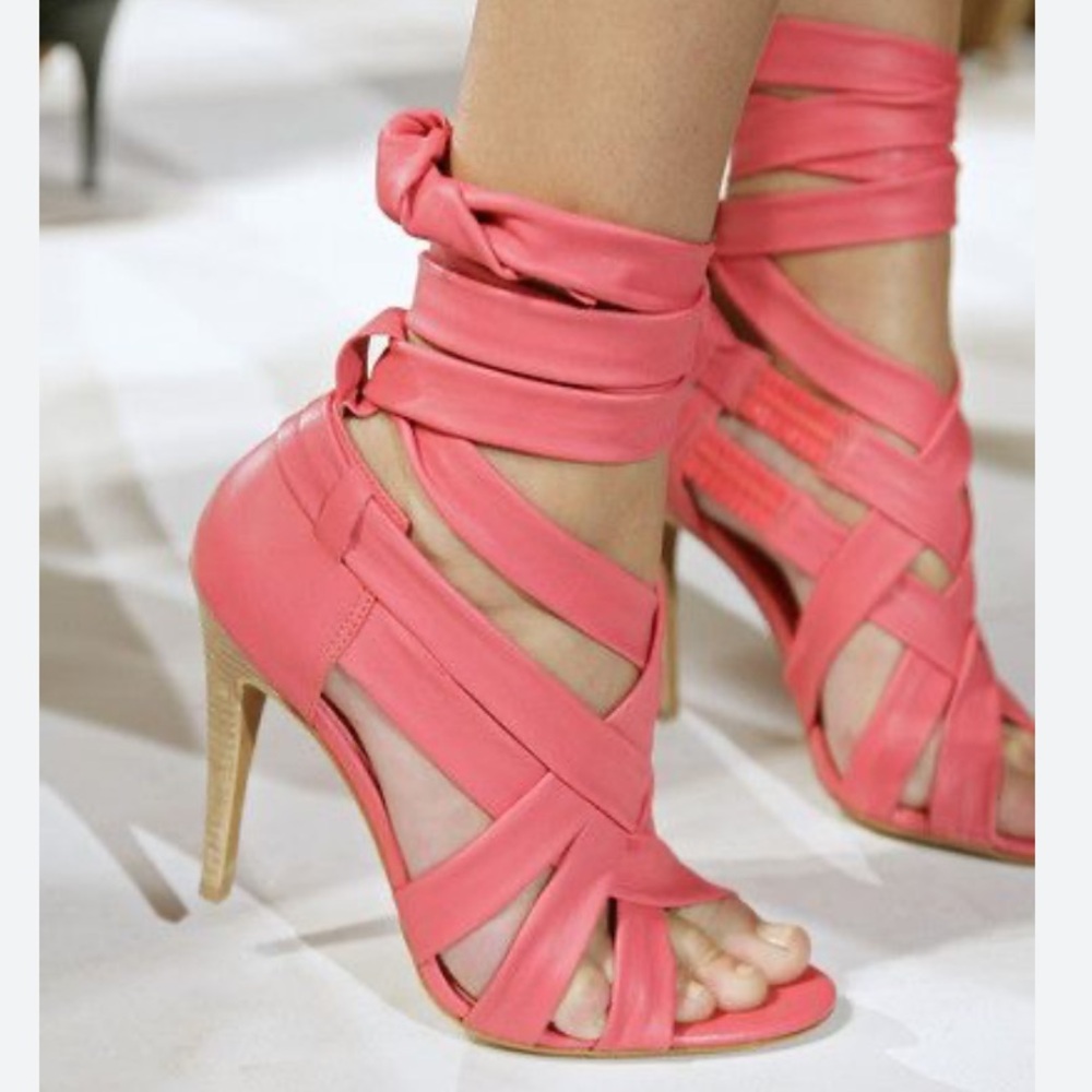 NEW Tory Burch Lounge Baby Wrap Up Heels Sandals In Lipstick Pink 8.5